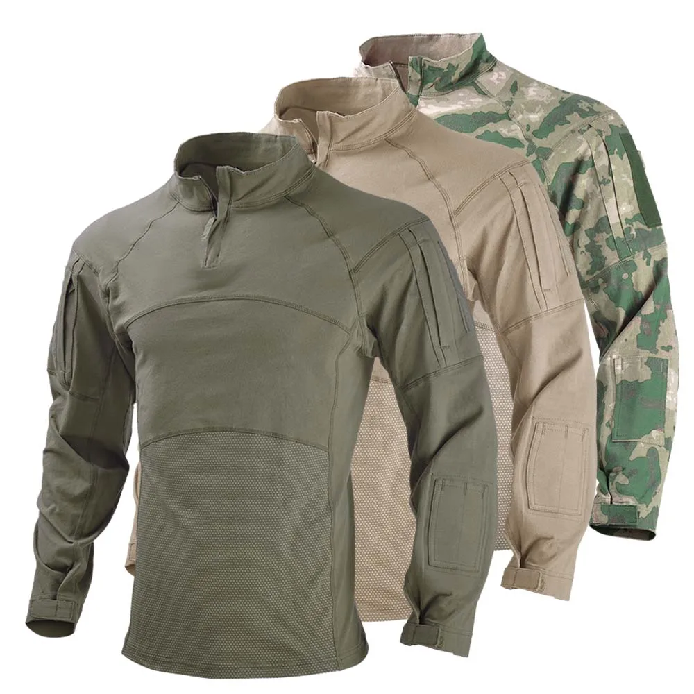 Men Tactical Shirts Combat Airsoft Tops Safari Hiking Long Sleeve Non-slip Hunting Clothing Fishing Camping Shirt