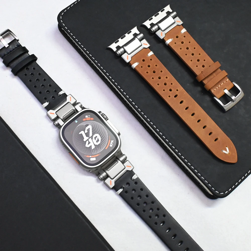 Luxury Leather Band for Apple Watch Ultra 49mm 9 45mm 42mm 44mm Bracelet for iWatch ultra 2 49MM Series 9 8 7 se 4 5 6 Watchband image 5