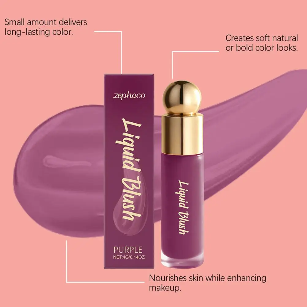 أحمر خدود سائل مرطب ماركة Zephoco أرجواني وردي أحمر وجه شفاه عين 3in1 أحمر خدود طبيعي ناعم يدوم طويلاً #3