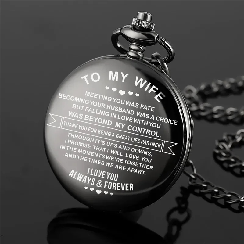 Personalized To My Wife Love You Forever Women Lady Quartz Analog Pocket Watches Arabic Numeral Pendant Chain Clock reloj Gift