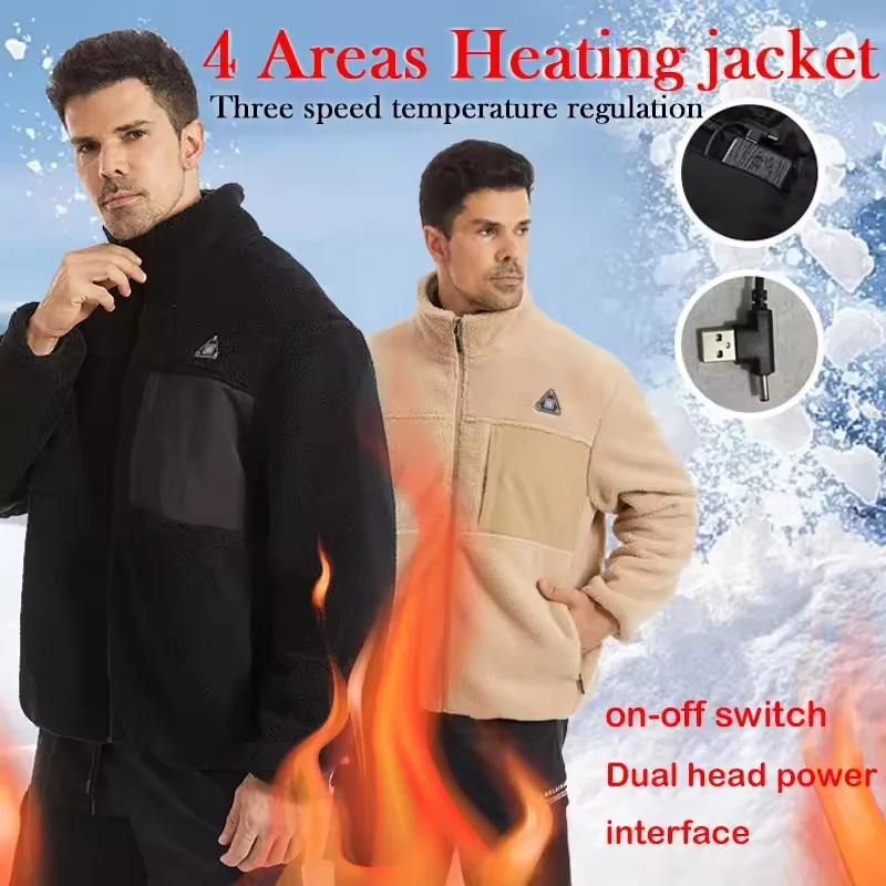 

New Winter Smart Heating Fleece Jacket Three Control Four Zone Electric Heated Motorcycle Rider Vest Street Gear For men