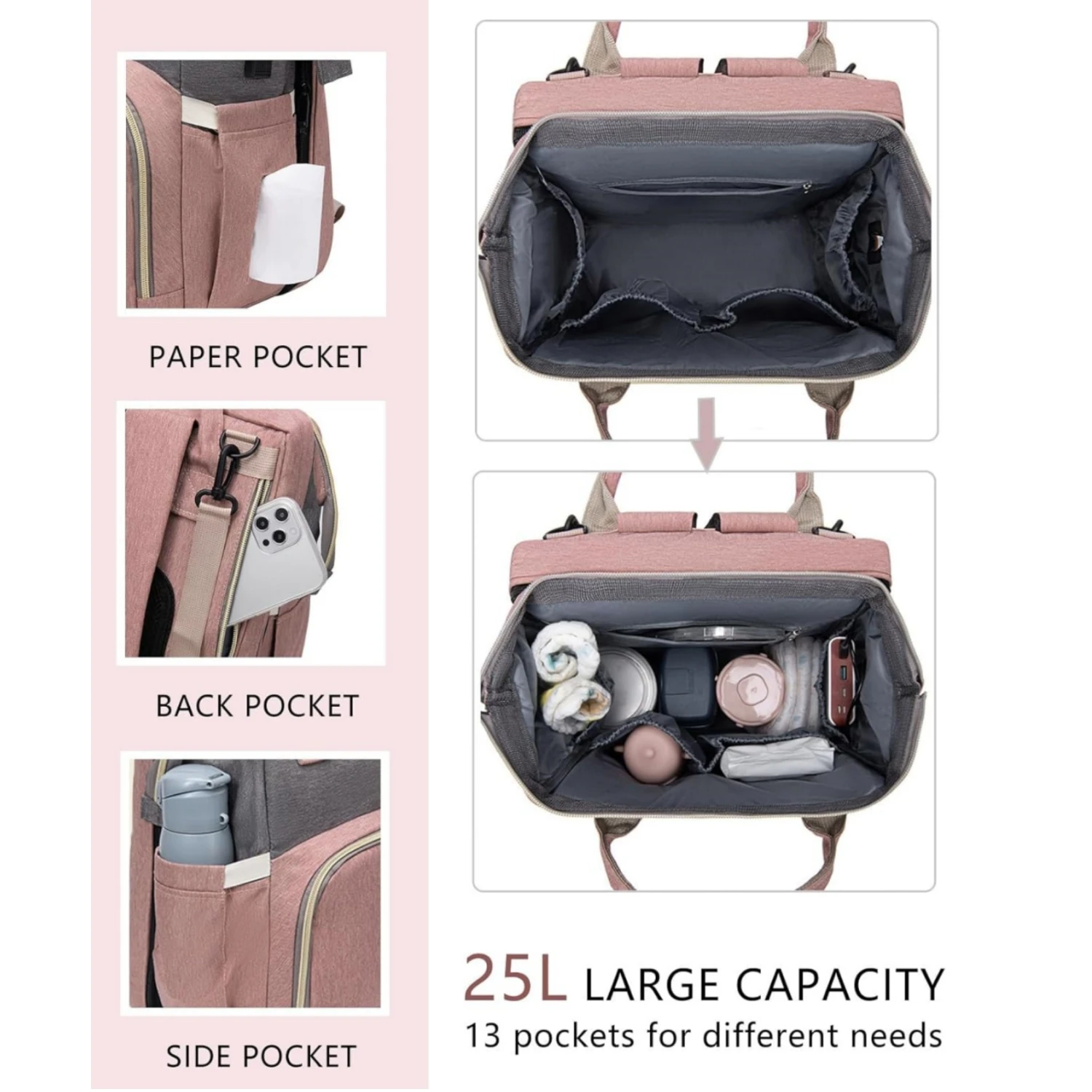 3in1 Mommy Diaper Bag For Baby Stroller Backpack Waterproof LargeCapacity Portable Travel Folding Crib Bed Mummy Baby Nappy Bags