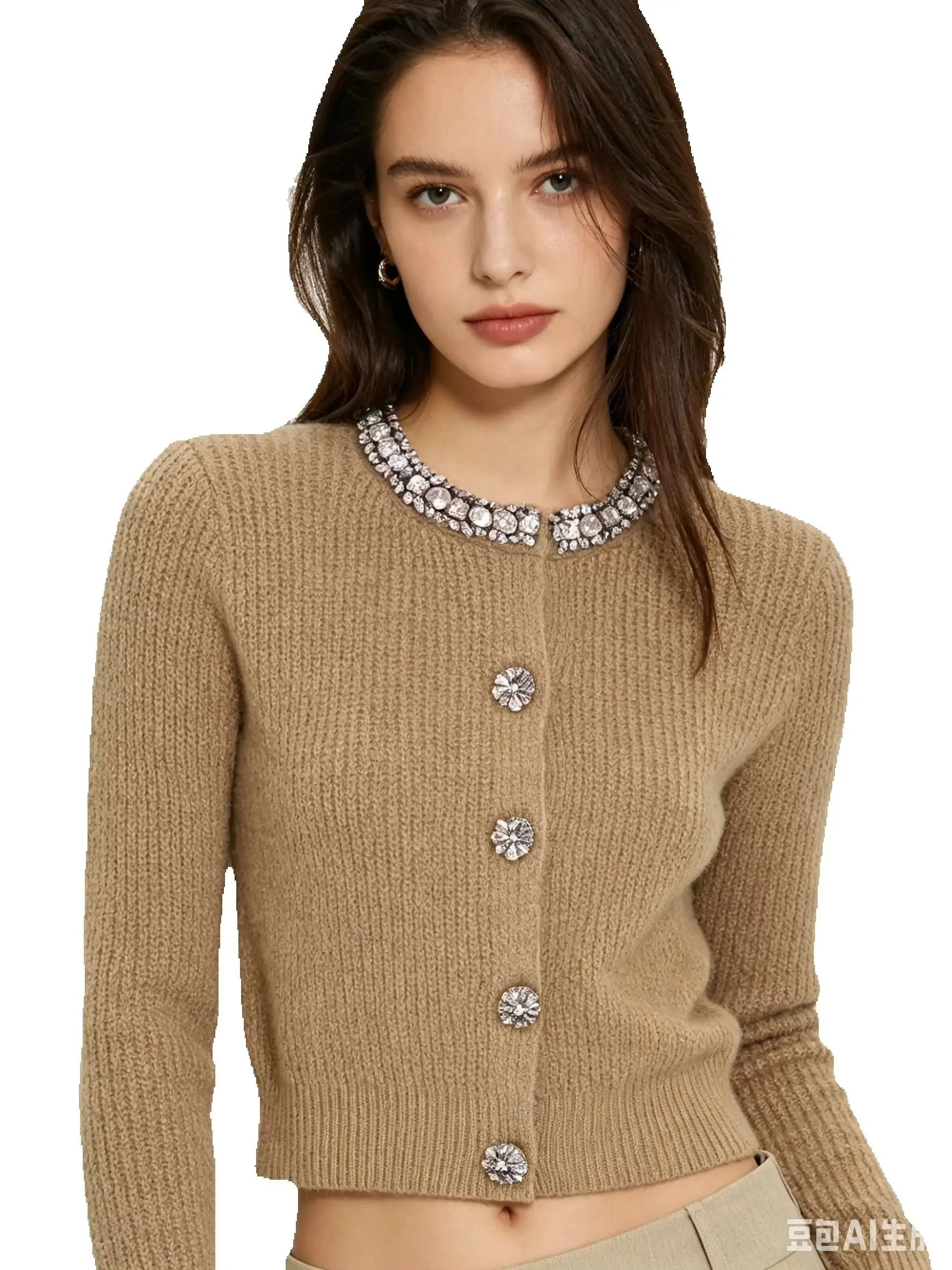 2648 High-quality Spring And Autumn New Fashion Temperament Nail Drill Elastic Knitted Sweater Top Coat Women's Cardigan