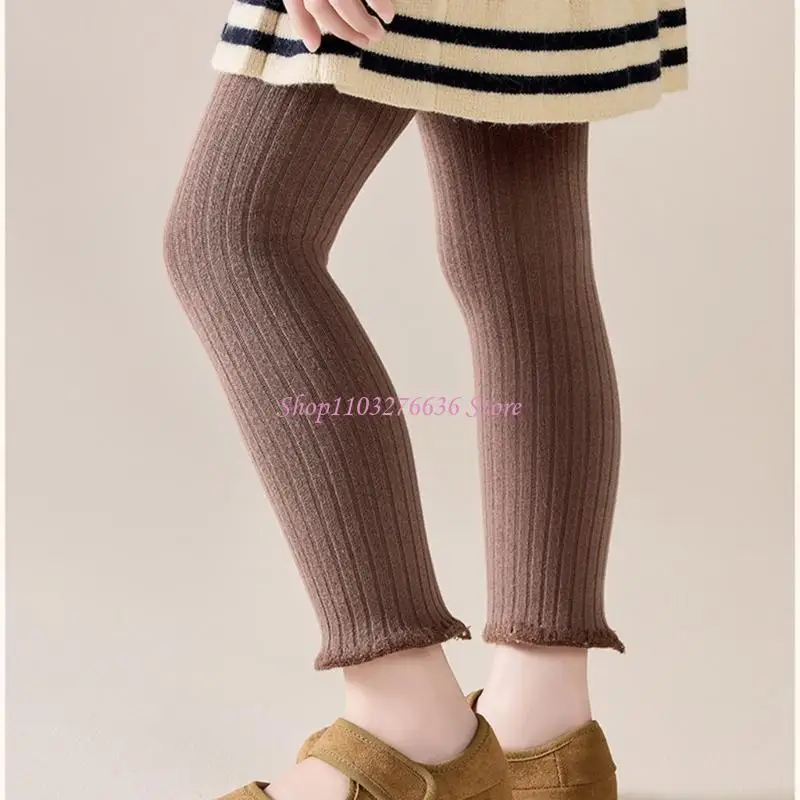 R6FD Elastic Waist Fleece Lined Girls Tights Winter Warm Pants Cosy Design Leggings