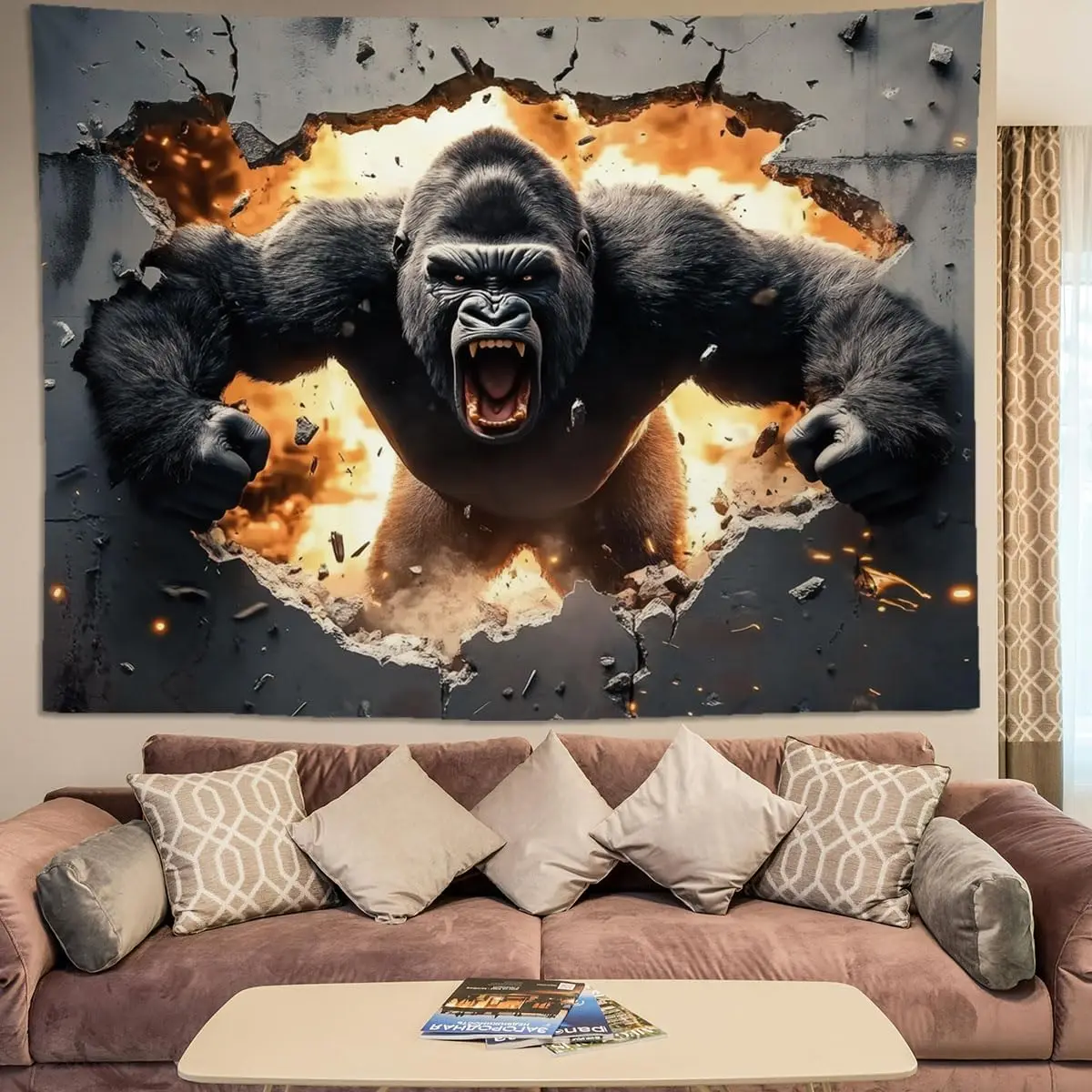 Black and White Lion Tapestry – Cool Space Moon Stars Wall Hanging for Men, Aesthetic Lion Wall Tapestry for Bedroom,Living Room