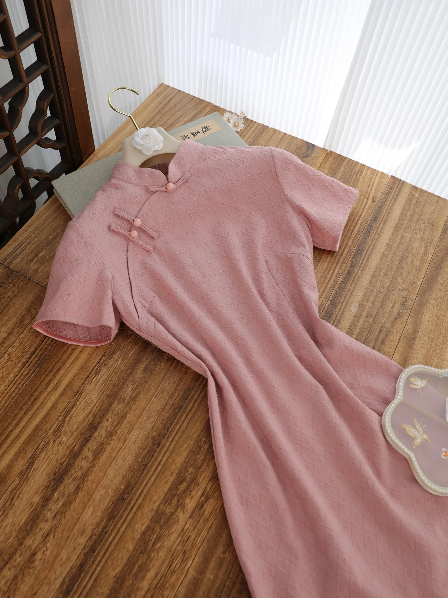 Elegant Pink Short Sleeve Qipao Young Style Women's Daily Wear Improved Version Summer New Arrival Charming Fish Tailored Dress