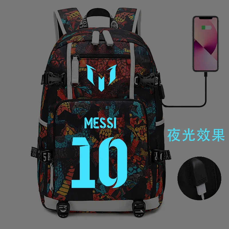 Luminous Backpack USB Messi Laptop Teens Capacity School Bags Camouflage Women Men Travel Waterproof Mochilas