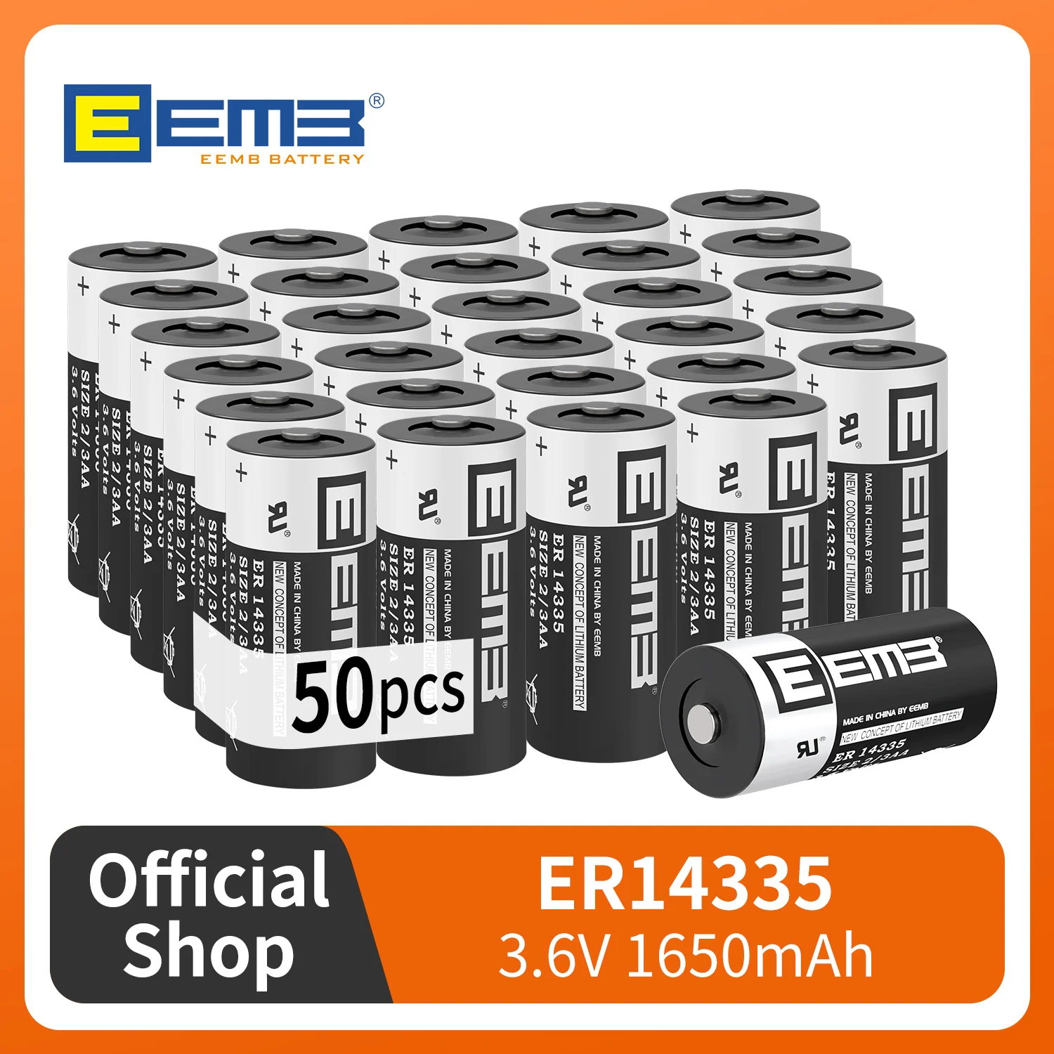 

50PCS EEMB 3.6V 2/3AA Lithium Battery 1650mAh ERbattery14335 Non rechargeable