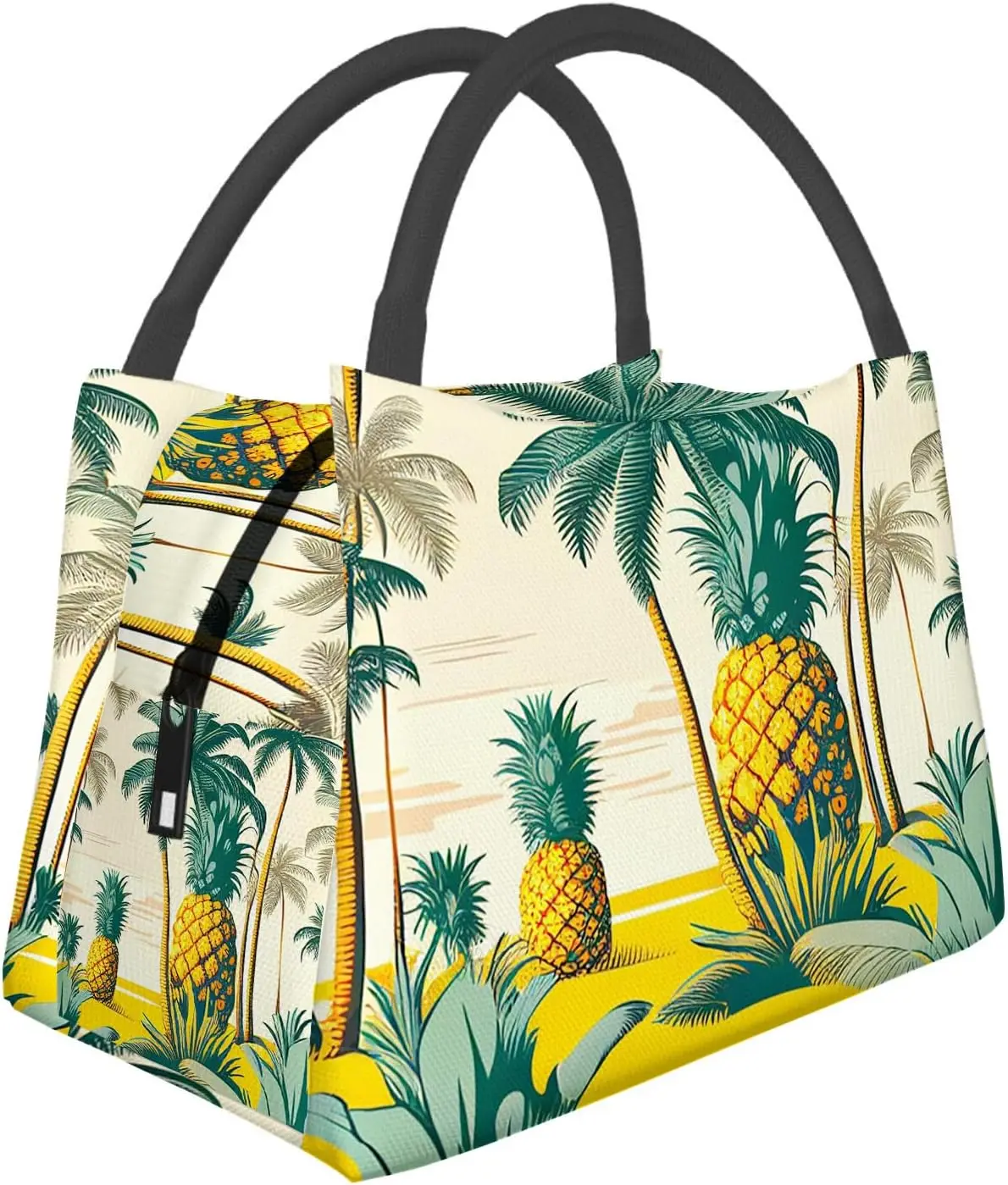 

Pineapples with trees pattern Portable Lunch Bag Insulated Lunch Box Reusable Totes For Women Men Work Picnic Camping