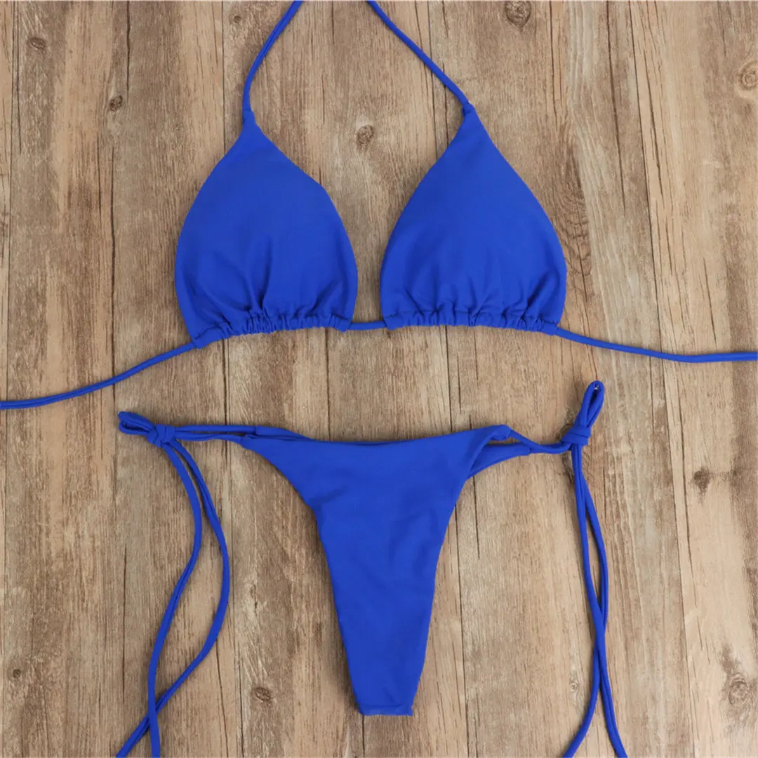 Neuer sexy gepolsterter Neckholder-Bikini Damen-Badeanzug zweiteiliger Bikini-Set mit Tanga-Badehose Badeanzug für Damen V2478B – Detail 37