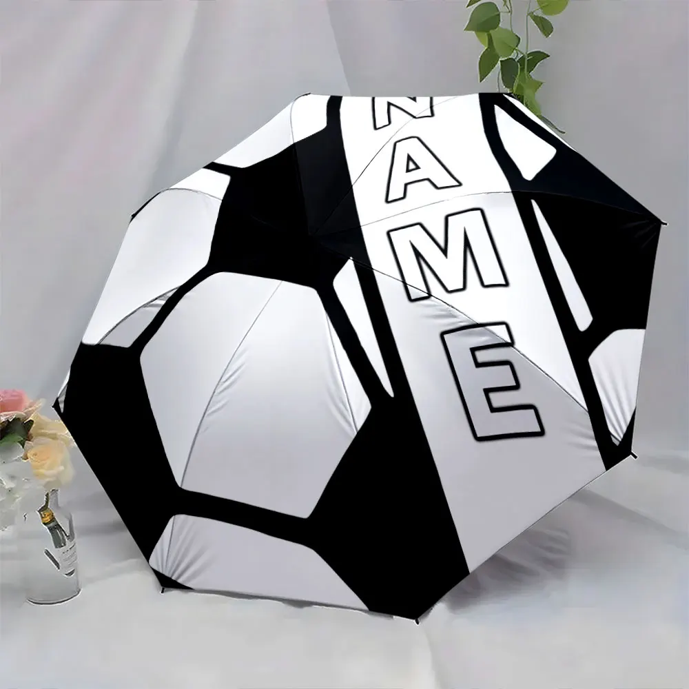 Custom Name Umbrella Soccer-Themed Umbrella with Bold Lettering Print 8 Iron Ribs Folding Umbrella Auto-Open Fashion Sunshade