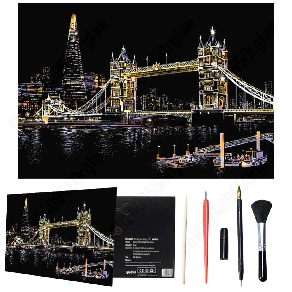 ماجيك قوس قزح اللون خدش الفن اللوحة ورقة بطاقة عدة المشهد العالمي لوحة الرسم للأطفال DIY ألعاب تعليمية هدايا السنة الجديدة #5