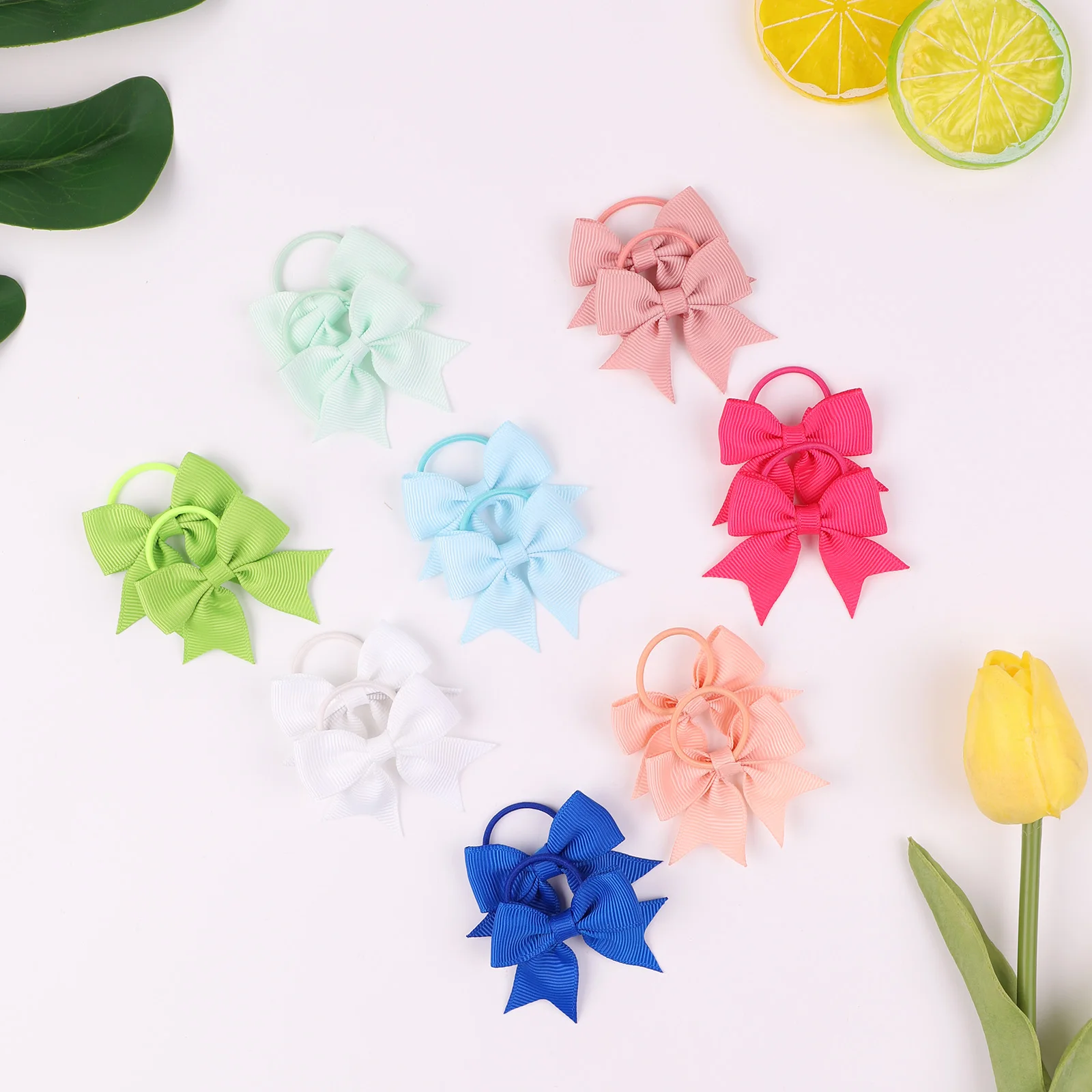 Wholesale 2Inches Solid Color Bows Hair Scrunchies For Kids Girls Grosgrain Ribbon Elastic Hair Band Headwear Hair Accessories