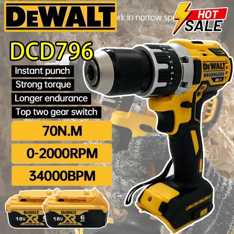 Dewalt DCD796 Cordless Brushless Impact Drill Brushless Drill Multifunctional Rechargeable Portable 18V Battery Power Tools