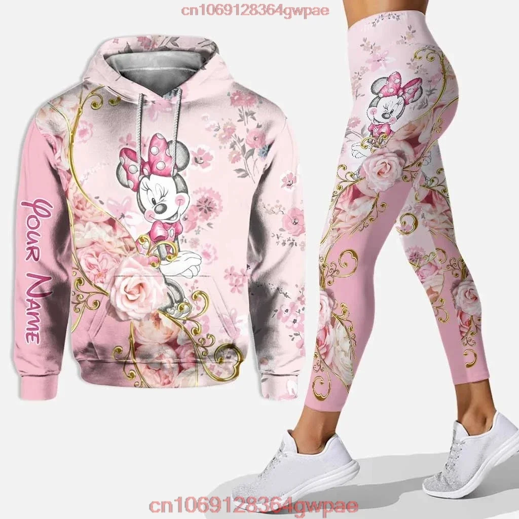 Personalized Disney Mickey Mouse Minnie 3D Women's Hoodie and Leggings Suit Minnie Yoga Pants Sweatpants Fashion Sports Suit Set