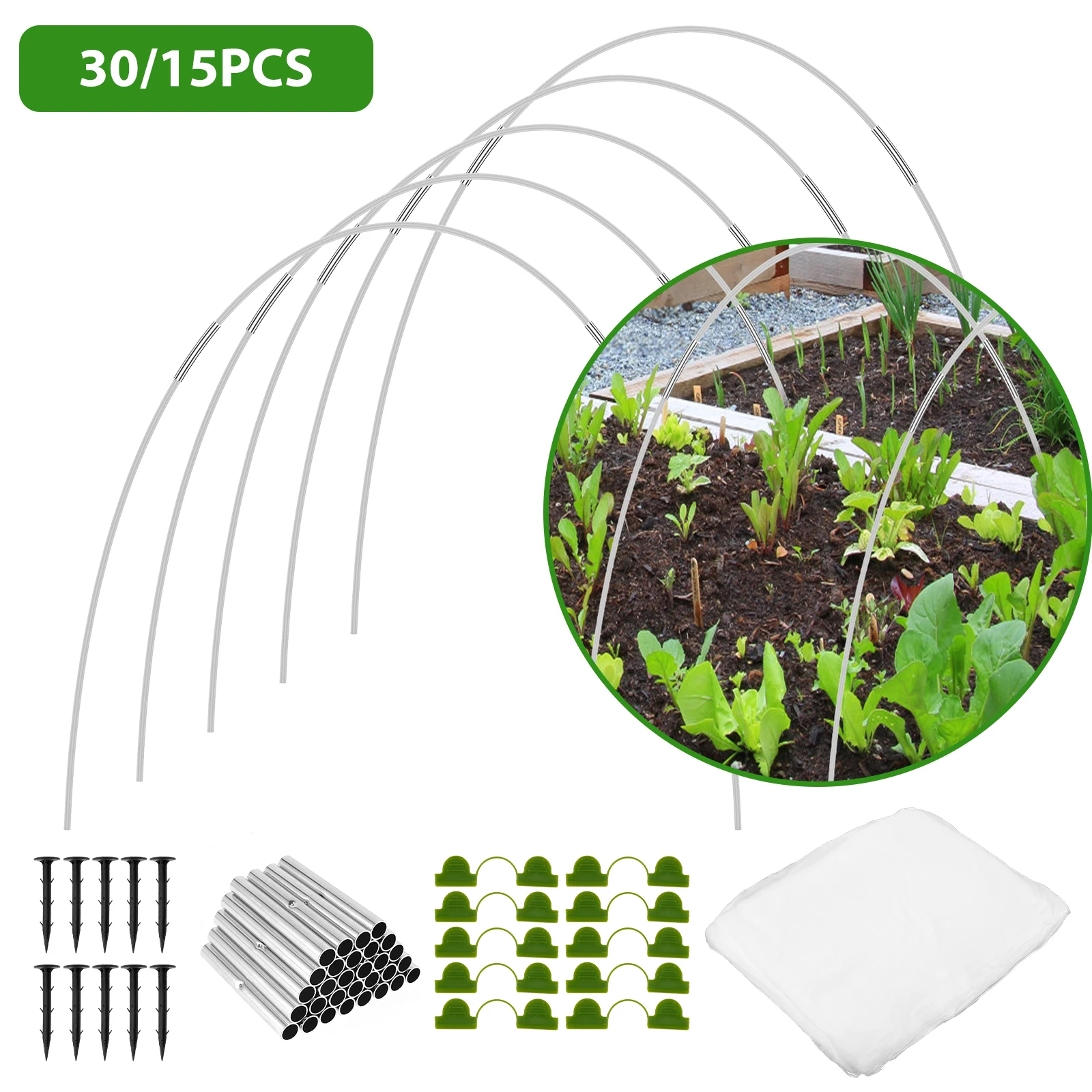 15pcs Greenhouse Hoop Garden Netting Kit Garden Hoop House Greenhouse Support Frame For Garden Plant Raised Bed Greenhouse Tunne