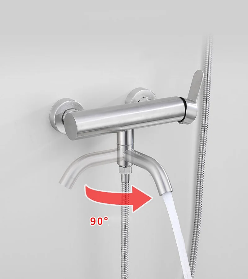 Bathroom Shower Faucet Stainless Steel Triple Bathtub Faucet with Folding Spout Hot Cold Mixer Valve Nozzle Tap Handheld Sprayer