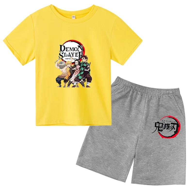 Conjunto de t-shirt e shorts de manga curta infantil, Tops de verão, Roupa respirável, Anime, Lazer, Algodão, Meninos, Menina