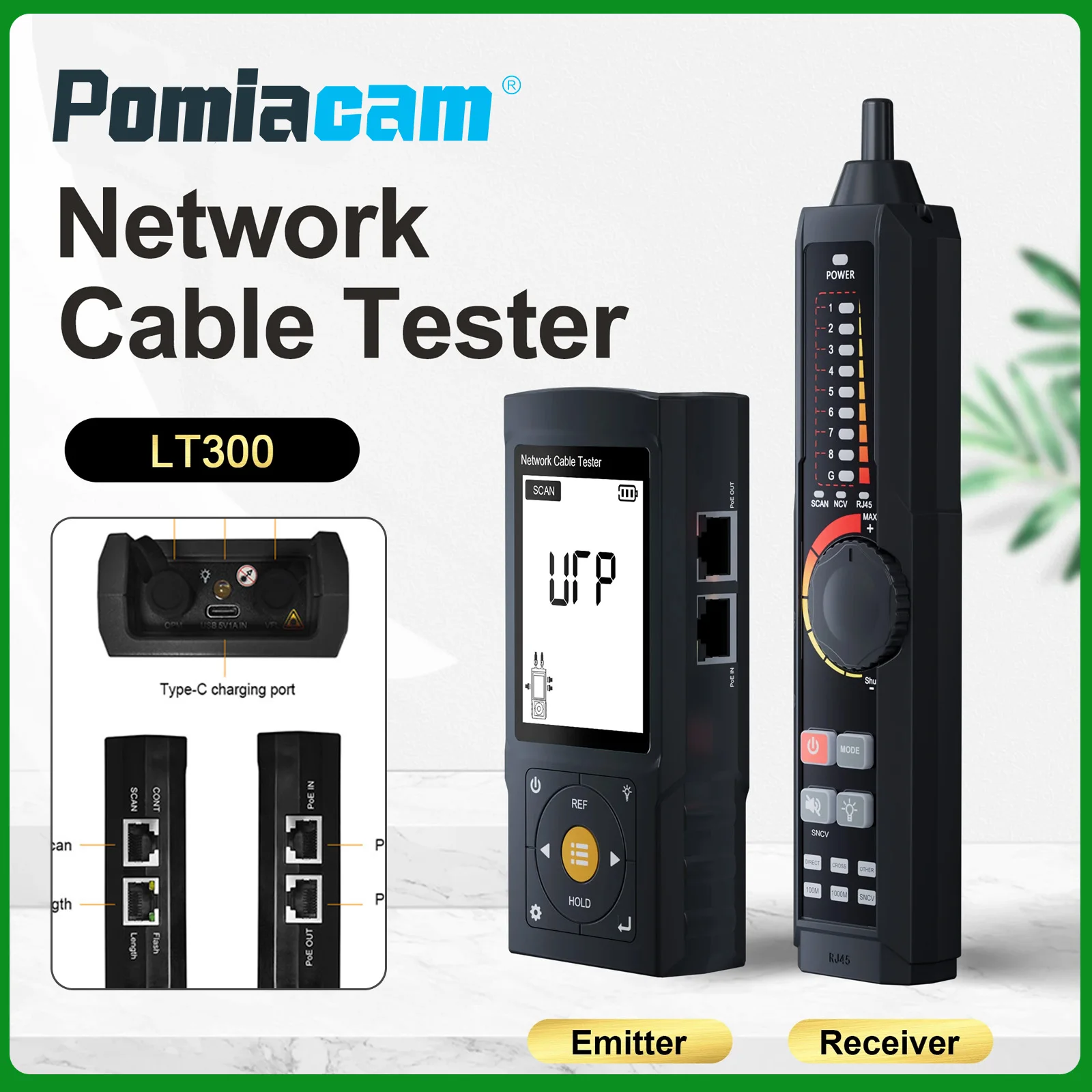 Testador de Cabo de Rede RJ45 RJ11 Multifuncional PoE++ 90W TDR Medidor de Comprimento Rastreador de Cabo Ferramenta Profissional de Rede LT-300