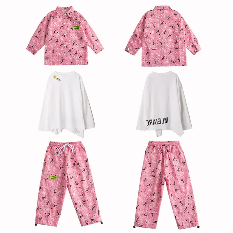 Pink Fashion Shirt Jogger Kids Hip Hop Dancing Clothes Ballroom Costumes Dancewear Outfits Street Dance Wear Jazz for Girls Boys