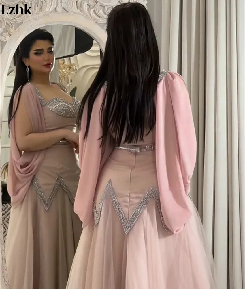 Aangepaste luxe tule a-lijn spaghettibandjes kristallen avondjurk hoge kwaliteit lieverd mouwloos na feestjurk