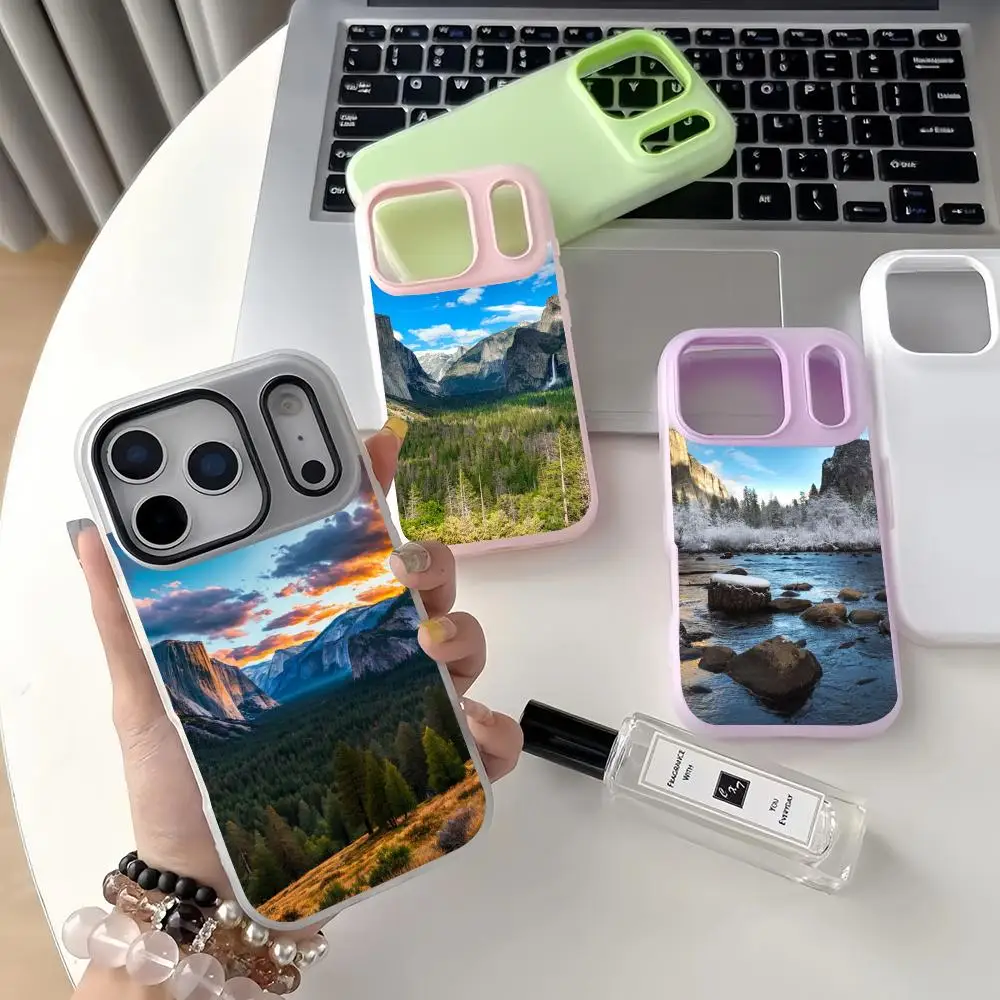 Y-Yosemite Phone Case For iPhone 17 16 15 14Pro Max Crystal Phone Case Double-layer Bright Liquid