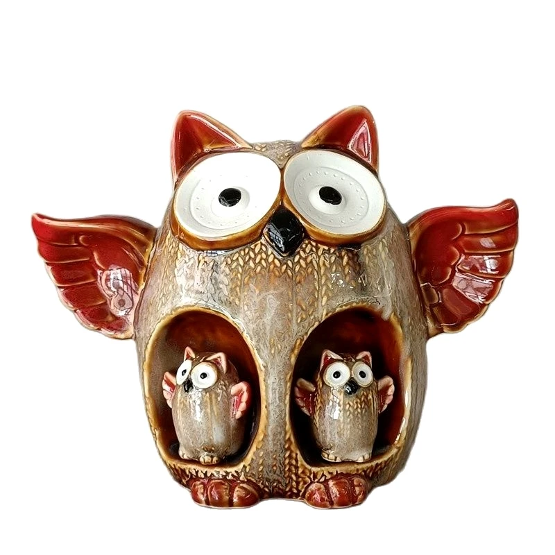 Unique Porcelain Mother Owl Money Box Ceramic Baby Nighthawk Piggy Bank Decor Mother's Day Present Homeware Ornament Craftworks