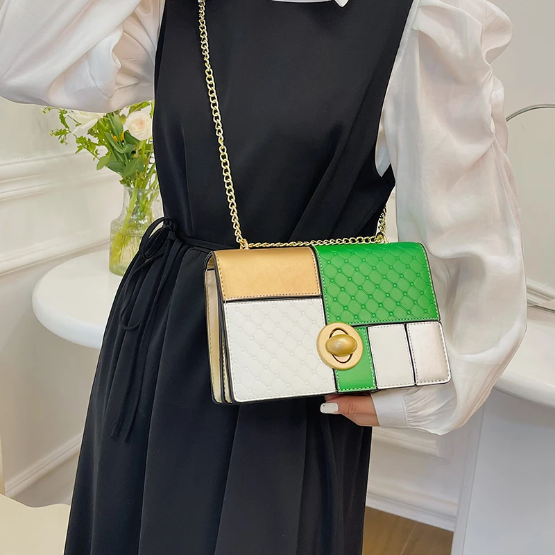 Contrasting Colors New Fashion Handbags PU Ladies Square Bags Ladies Shoulder Bag Fashionable Design Purses For Women