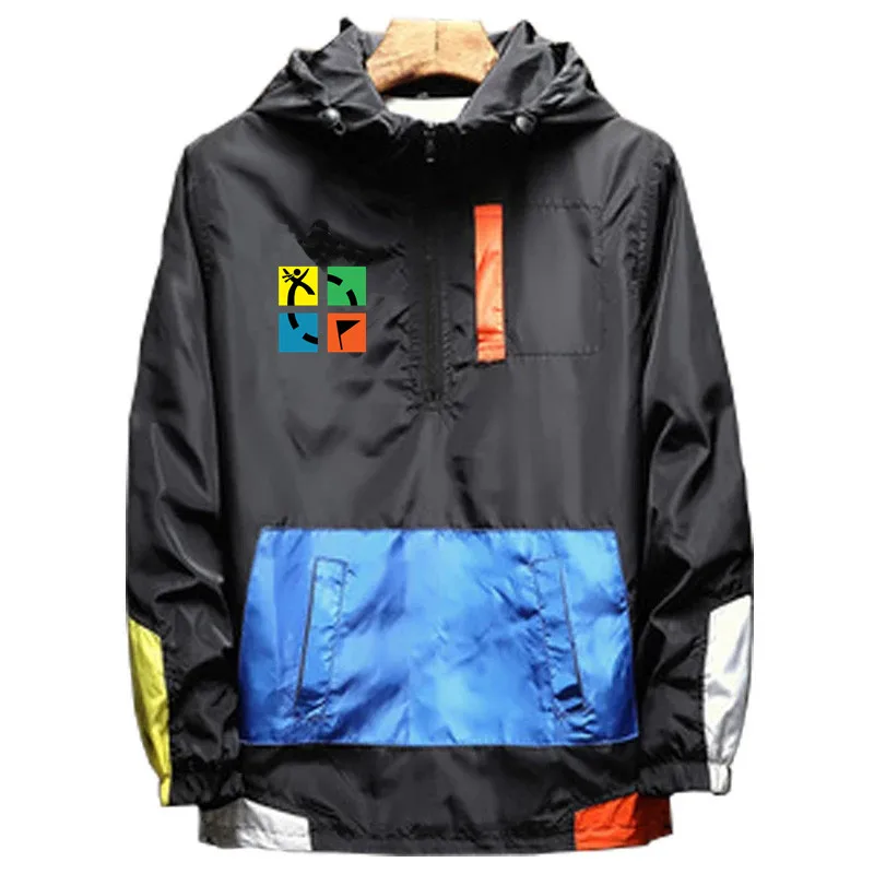 New Men's Spring Autumn Geocaching Geocache Zipper Hooded Bomber Jakcet Patchwork Windbreaker color blocking Sweatshirt