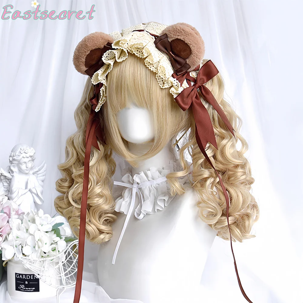 Synthetic Lolita Fluffy Doll Roll Highlights Black Lolita Wig Double Chignons Ponytail Hair Cosplay Wig Daily Use With Bangs