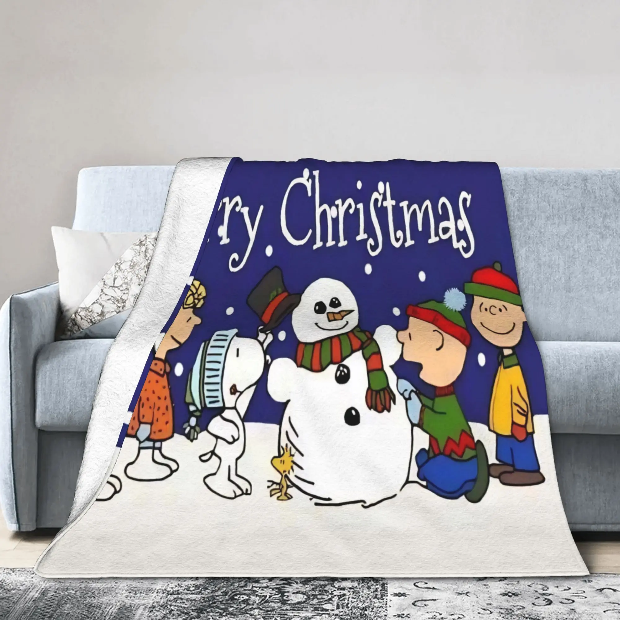 S-Snoopys Xmas Christmas Tree Knitted Blanket   Flannel Throw Blankets Airplane Travel Decoration Ultra-Soft Warm Bedspreads