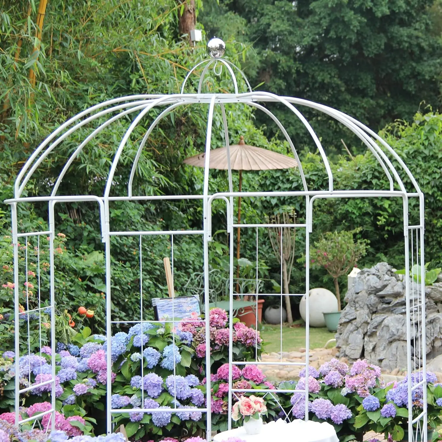 Imagem -03 - Birdcage Shape Garden Arches Metal Gazebo Branco Durável Ferro Treliça Plantas Stand Uso para Jardim ao ar Livre