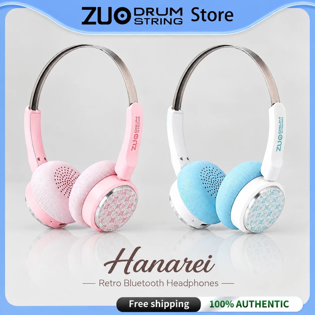 ZUO DRUM STRING Hanarei Retro Bluetooth Headphones 30mm Dynamic Driver BT 6.0 40H Battery Dual Device Connection KineraMusic APP