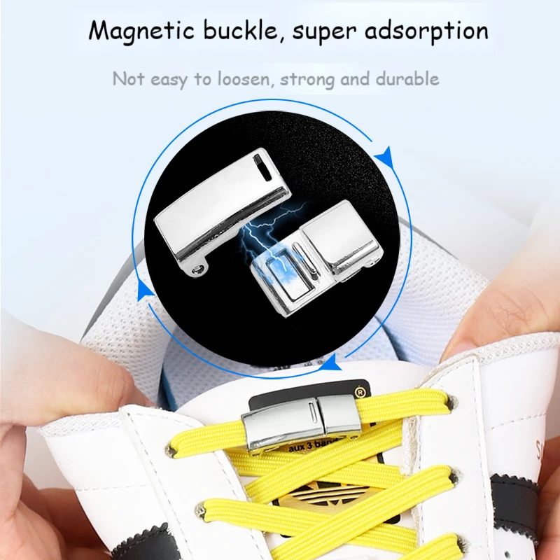 

1 Pair Flat Shoe Laces Magnetic Metal Lock No Tie Shoelaces Elastic Can Be Stretched Freely Fast On And Off Lazy Shoelace