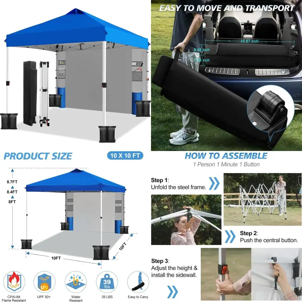 

Мгновенная всплывающая палатка с навесом 10x10 с установкой одной кнопкой, боковой стенкой и 6 карманами, регулируемой высотой для мероприятий на открытом воздухе