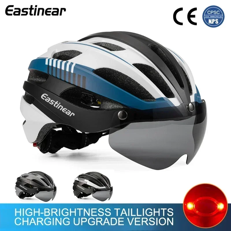 Rechargeable Tail Light Adult Bike Helmet with Magnetic Goggles, One-Piece Integrated Safety Gear for Men and Women Road Cycling