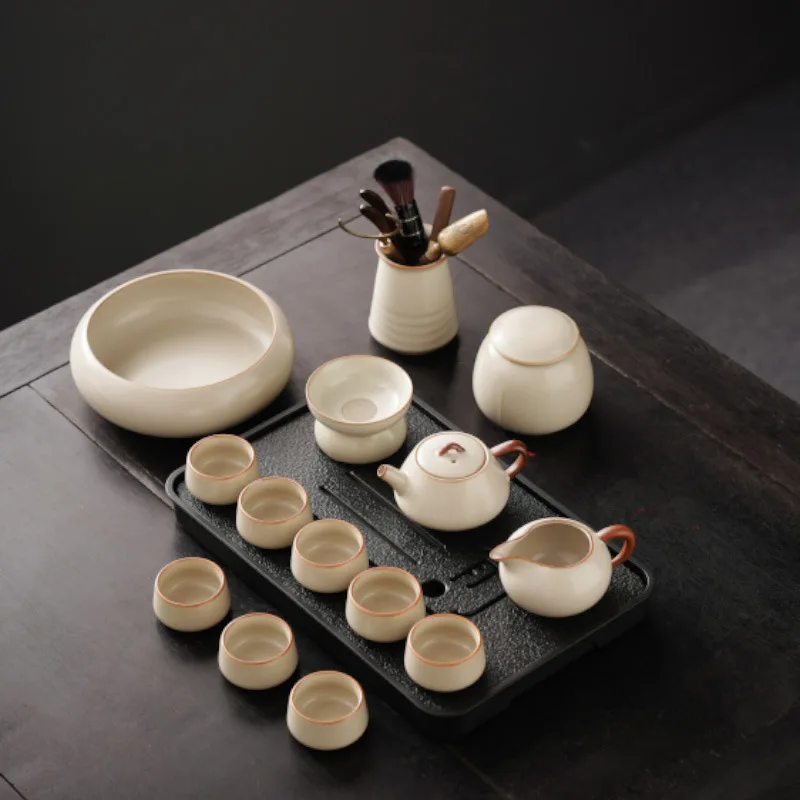 

Новый чайный сервиз Ru Kiln Kung Fu Керамический чайник Gaiwan Чайная чашка Чайный поднос Легкий роскошный высококачественный бытовой полный набор для питья чая