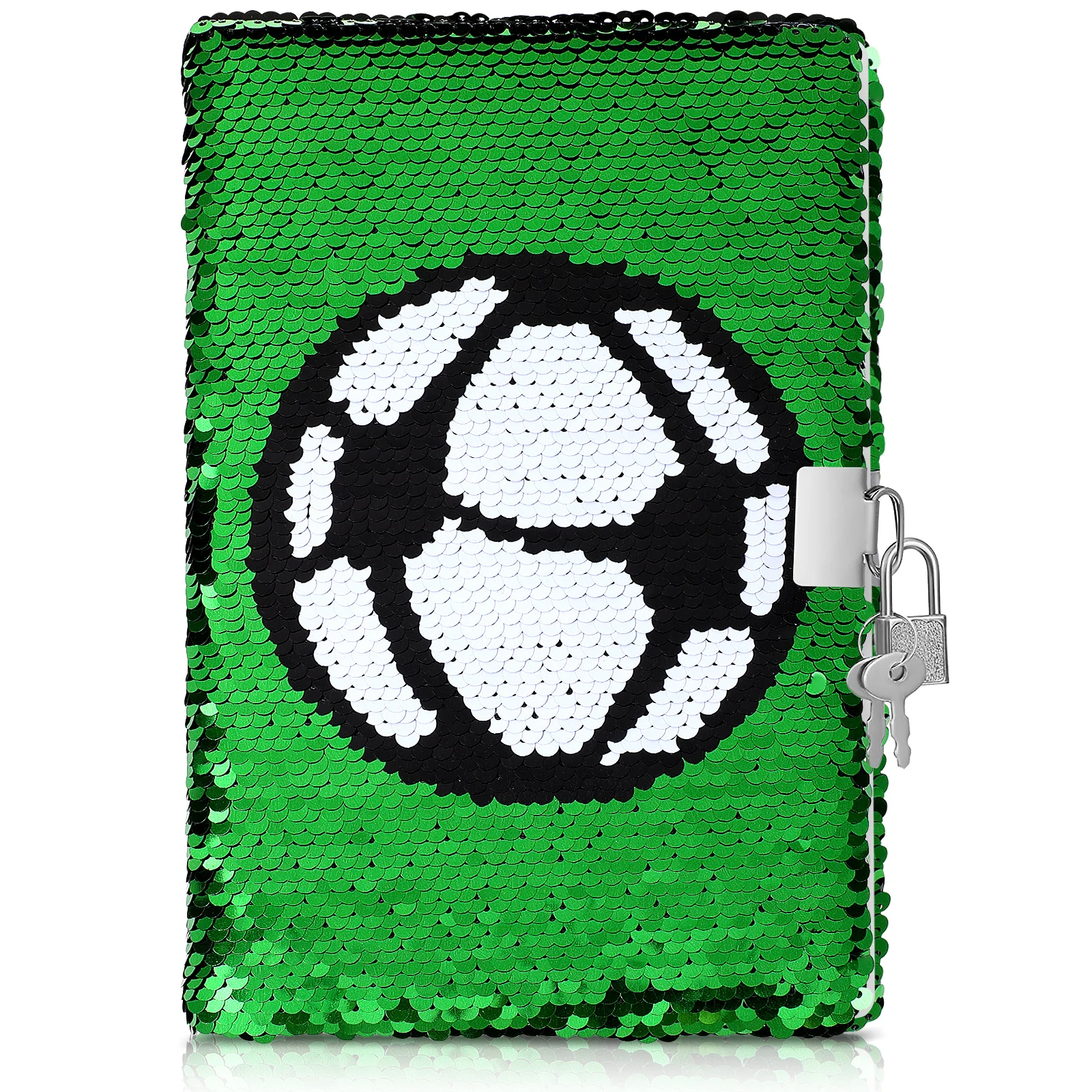 

Football Pattern Sequin Notebook Lock and Keys Diary Journal for Girls Kids Women Reversible Sequins Privacy Security