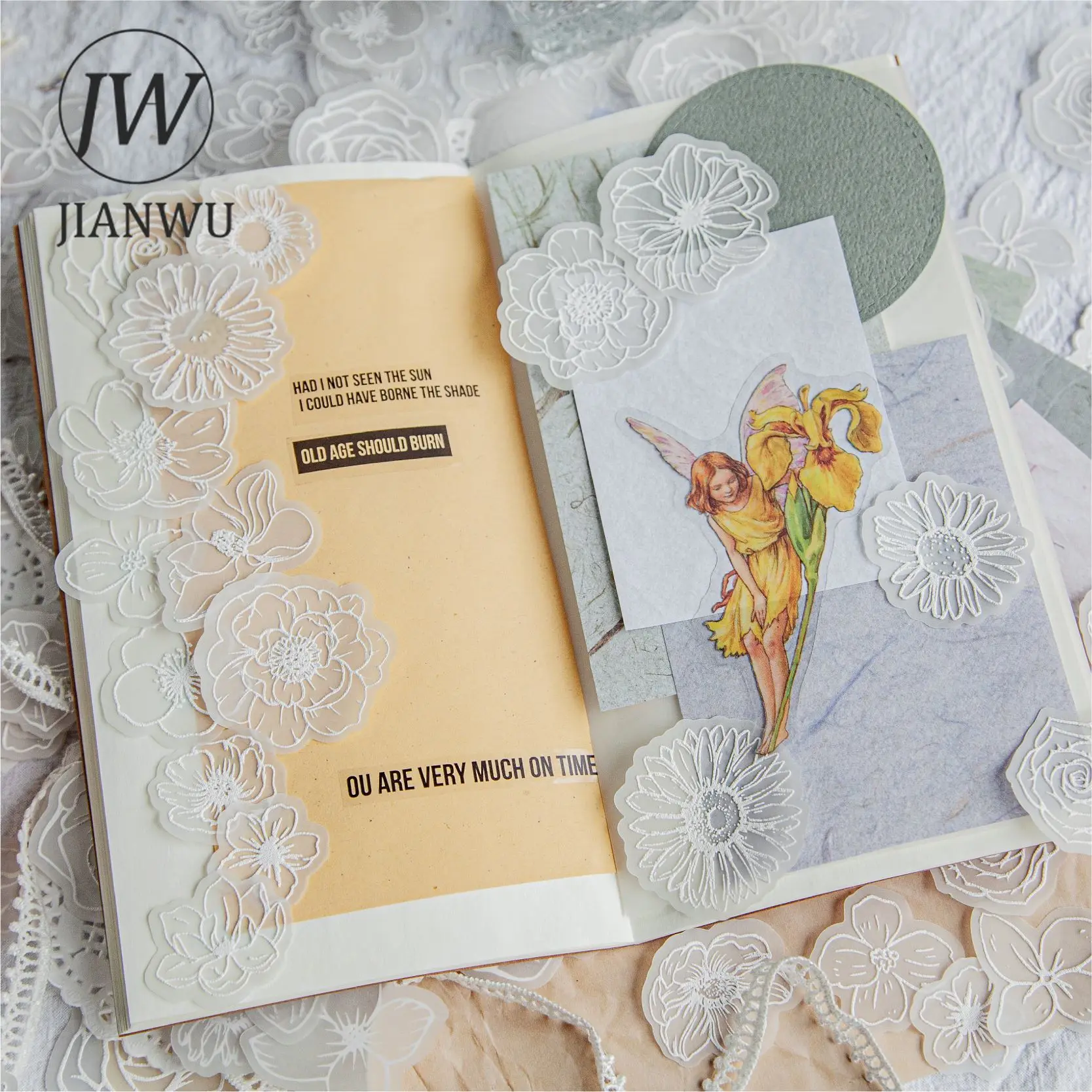 JIANWU 30 Sheets White Tea Series Vintage Flower Litmus Paper Decor Material Paper Creative DIY Journal Collage Stationery