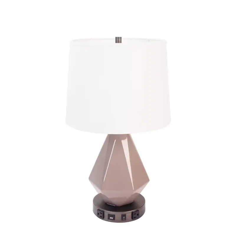 Modern Gray Ceramic Table Lamp with Fabric Shade Simple American Style Bedside Light for Bedroom Hotel Home Decor Desk