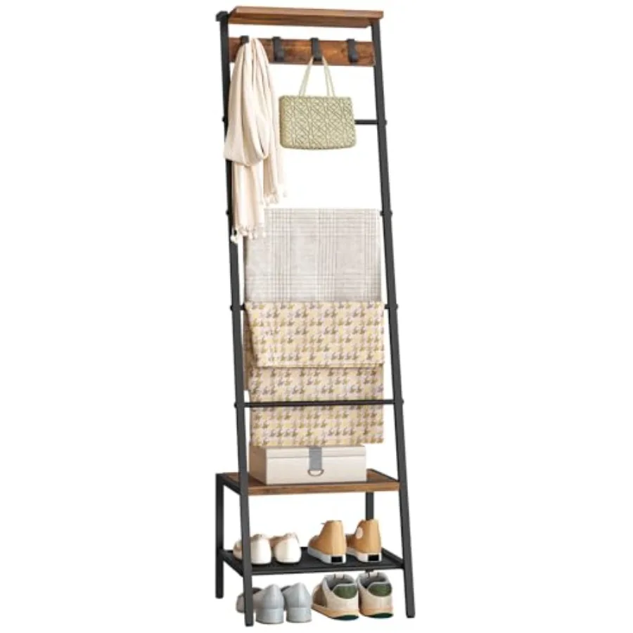 

7Tier GiraffeShaped Towel Rack with Hooks for Living Room and Bedroom 63.4 High Decorative Ladder Shelf in Industrial Style wit