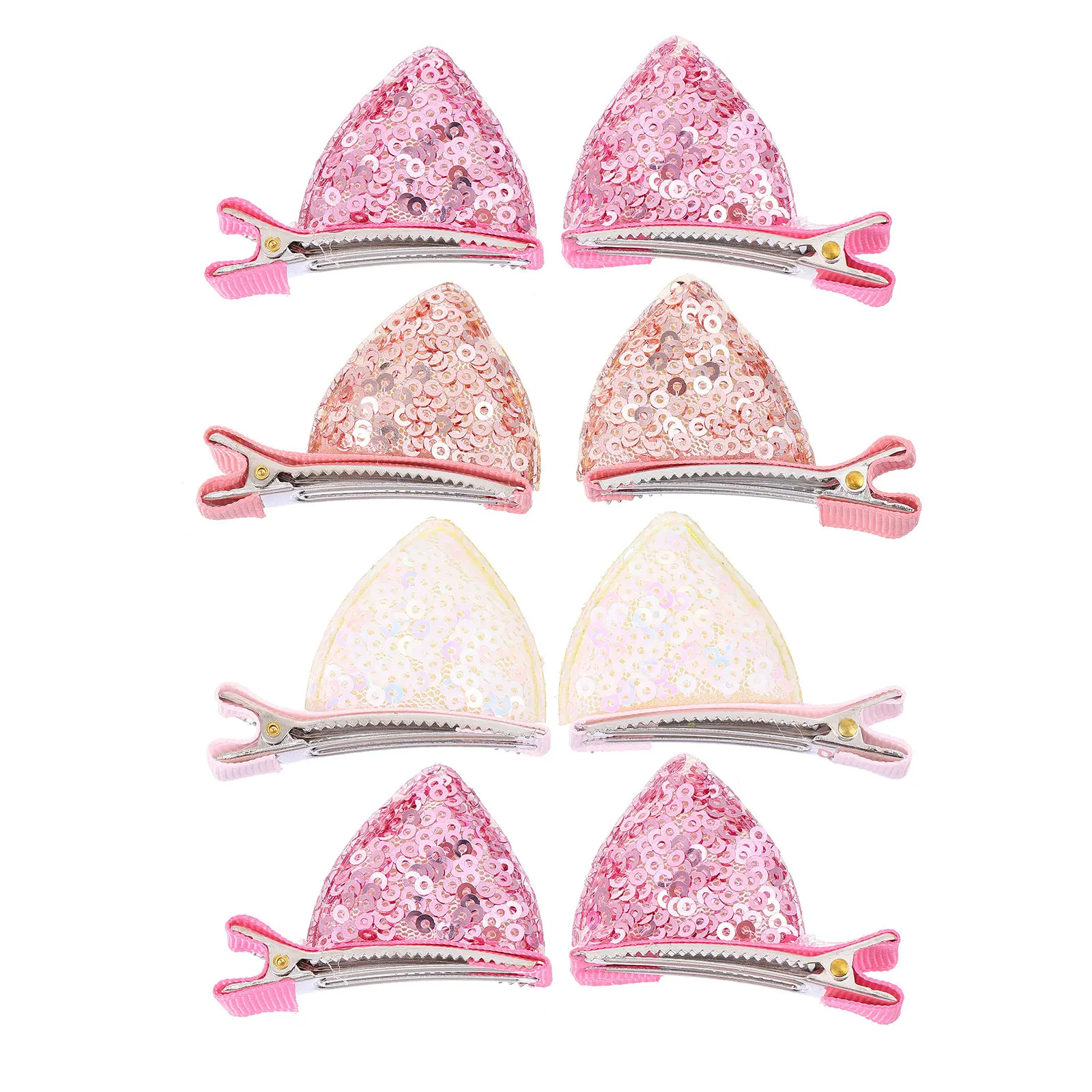 

8Pcs Cat Ears Hair Clips Barrette Hairpin Glitter Sequins Kitten Ear Design Comfortable Lightweight for Women Makeup