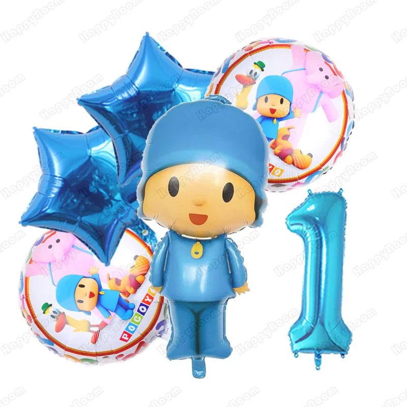 6pcs Cartoon POCOYO Birthday Aluminum Film Balloons Set POCOYO Themed Birthday Party Decoration Supplies Party Photo Prop