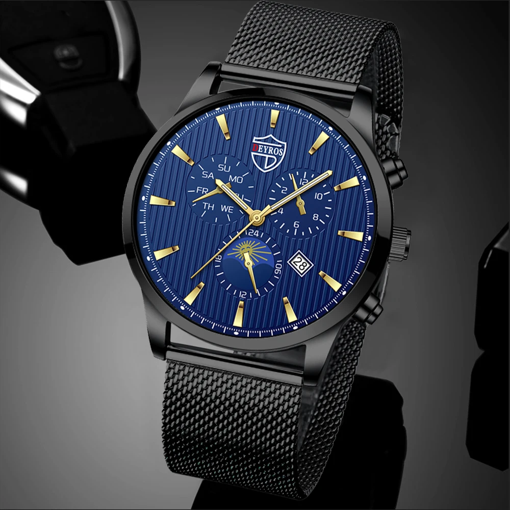 

Luxury New Mens Watches Stainless Steel Mesh Belt Quartz WristWatch Men Casual Leather Calendar Luminous Clock relogio masculino