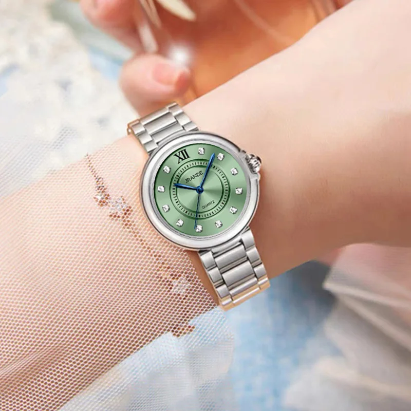 Elegant Woman Quartz Watch Steel Pink Water Resistant Small Hand Clock Girl Fashion Gifts Luxury Brand Ladies Wristwatch Green