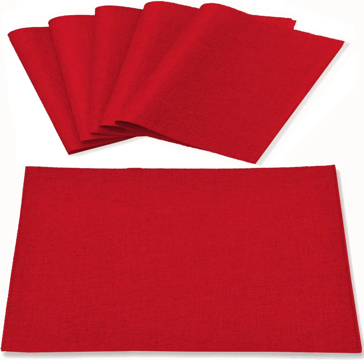 

Linen Fabric Placemats Set of 6, Machine Washable, Heat Resistant, Wrinkle Free, Thick Polyester
