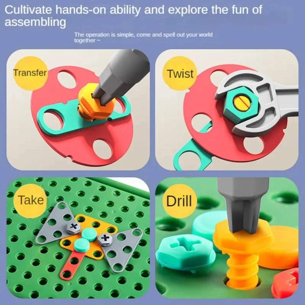 450 piezas de juego de taladro STEM para niños, rompecabezas creativos de mosaico, bloques de construcción educativos, kit de ingeniería con destornillador para niños y niñas