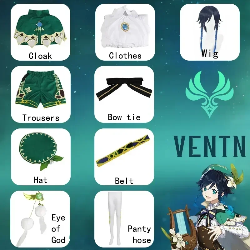 Jogo Genshin Impact Venti Barbatos Fantasia Cosplay