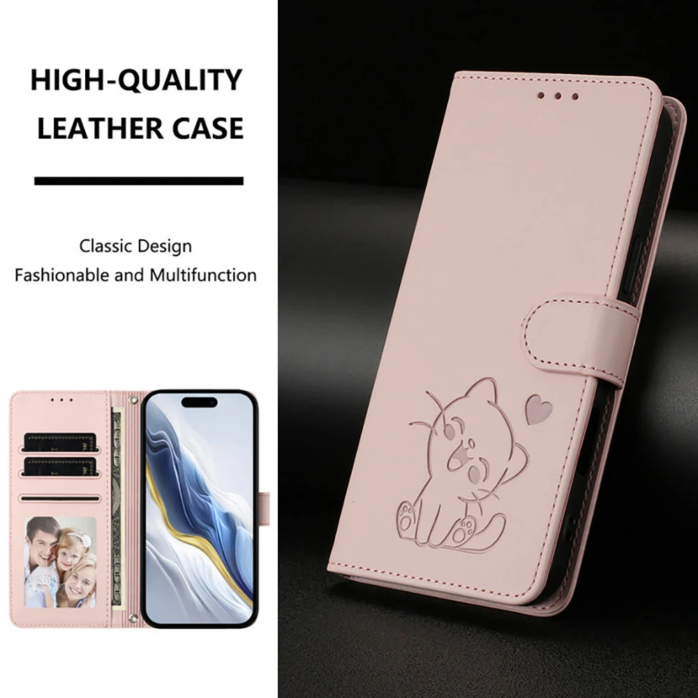 For Doogee Note 59 Pro Plus 5G 3D Emboss Cat Leather Wallet Funda For Doogee Note 56X 58 Case Note 59 Pro+ 56 Luxury Book Cover