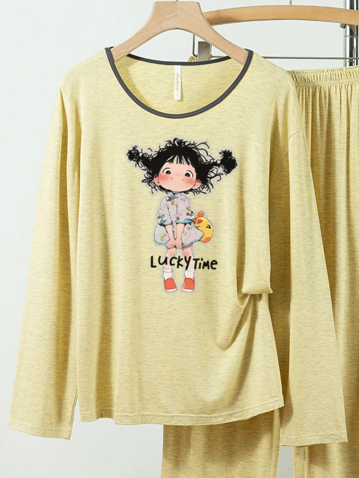 5181-302 بيجامة قطنية كاجوال ومريحة للنساء، سراويل طويلة جديدة للربيع والخريف بأكمام طويلة بلون سادة كاجوال